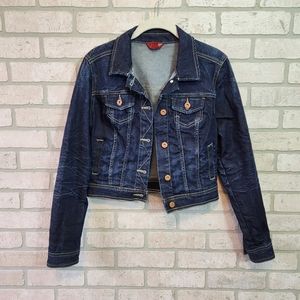 ARIZONA JEAN Womens Dark Wash Denim Jacket Button Down Crop Waist Size M